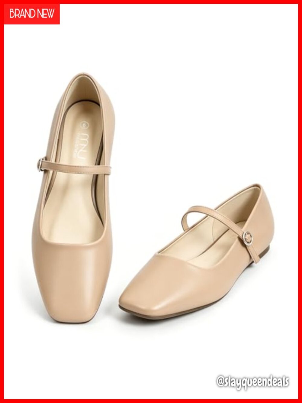 Square Toe Mary Jane Flats Faux Leather Adjustable Strap Non-Slip Comfort Women